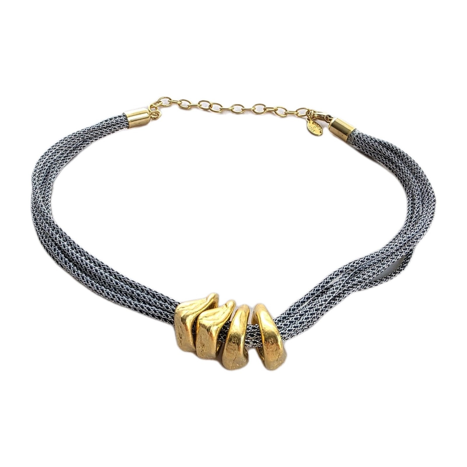 Vintage Choker Necklace Signed Robert Rose Multi Chain Statement Two Tone